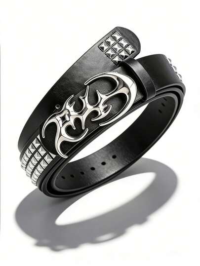 1pc New Stylish Y2K Hollow PU Leather Fashion Punk Belt For Men - Accessory For Or Personal Style