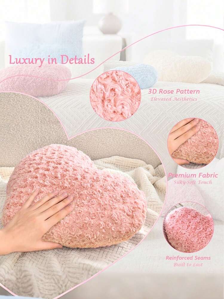 1pc Pink Heart Shaped Throw Pillow, Soft & Fluffy Cute Heart Shaped Cushion Suitable For Bed, Sofa, Chair, Lovely Heart Shaped Bedroom Decor, Suitable For Valentine's Day Gift For Her, Pillow Cover, Bedroom Decor, Room Decor, Mother's Day Gift - Pink - View 7