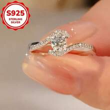 优雅银戒指，适合日常佩戴和送礼场合，情人节珠宝，镂空扭纹四爪圆形订婚戒指，女士单钻戒指，女士戒指，情人节礼物 - 鑽石戒指 - 查看 2