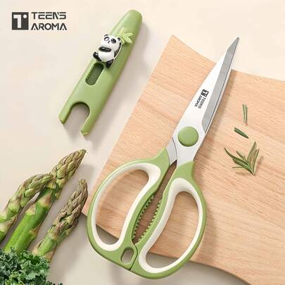 Tijeras de cocina de acero inoxidable de alta calidad - Hojas afiladas con funda divertida, adecuadas para alimentos, pollo, aves de corral, pescado, carne y verduras, accesorio de cocina esencial