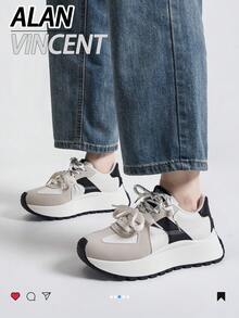 Alan Vincent [免费退换货] [旅行者系列] 春季新款白色厚底运动鞋，舒适时尚增高鞋，休闲运动鞋，女士户外派对鞋，百搭日常鞋 - 白色 - 查看 7