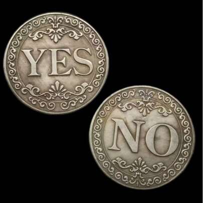决策幸运币 - 双面是/否，复古银灰色，花卉图案装饰，收藏纪念徽章，完美礼物