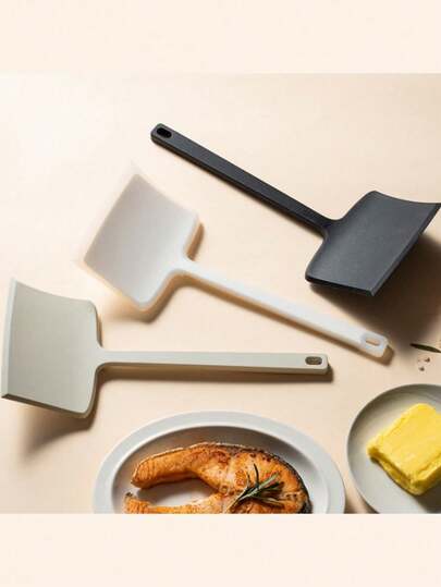 High Heat Resistant Non-Stick Silicone Wide Pancake Spatula, One-Piece Silicone Kitchen Steak Flipper, Suitable For Frying Eggs, Fish, Pizza