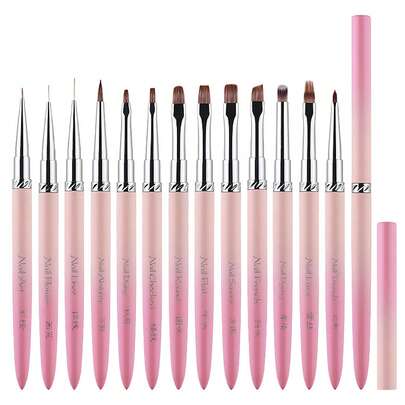 1支粉色渐变手柄美甲绘图笔，用于美甲线条绘制、渐变UV凝胶延长笔。