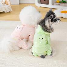 宠物服装，狗狗服饰，冰丝3D小熊四脚犬运动服，欧美新款休闲家居服，牵引扣套装，英伦风家居服，四脚英伦风狗狗服装，清凉套装 - 綠色 - 查看 2
