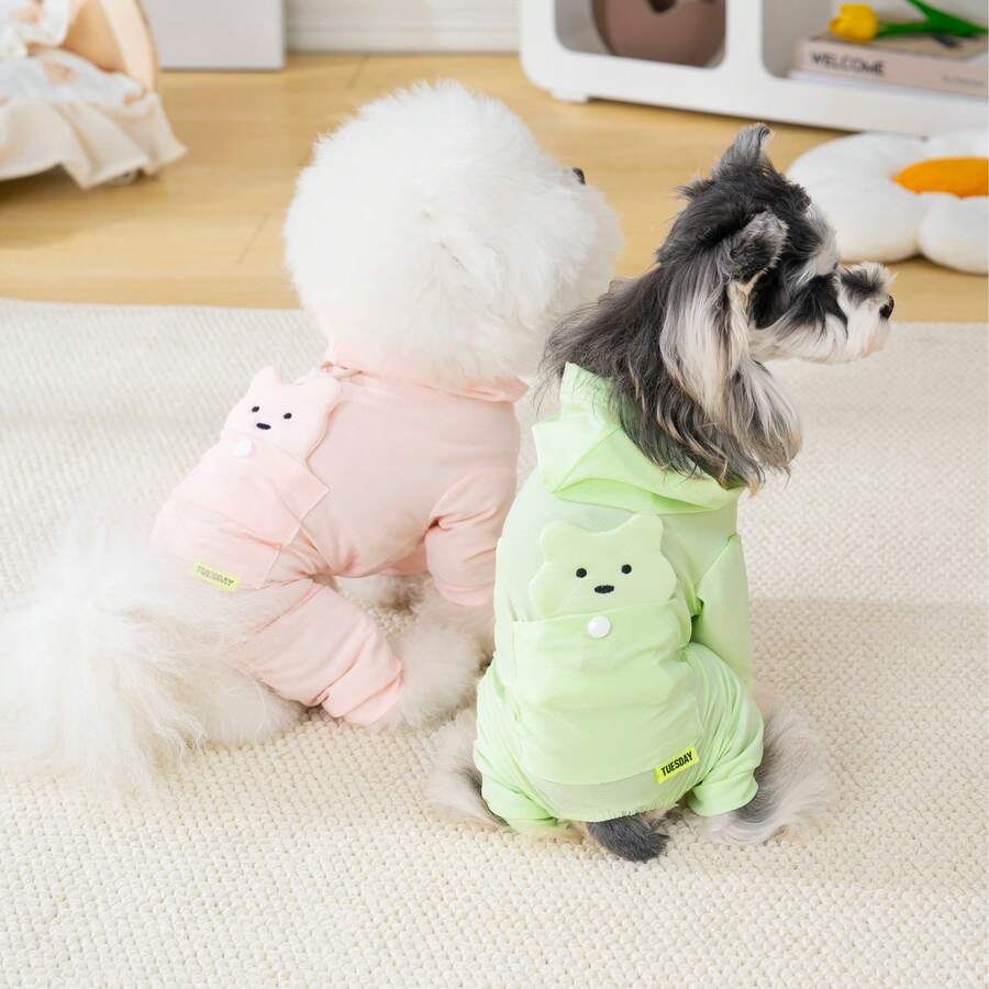宠物服装，狗狗服饰，冰丝3D小熊四脚犬运动服，欧美新款休闲家居服，牵引扣套装，英伦风家居服，四脚英伦风狗狗服装，清凉套装
