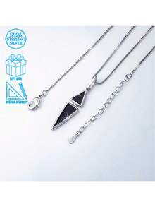 1pc Elegant & Fashionable 925 Silver Resin Triangle Pendant Necklace, Suitable For Women's Daily, Commuting, Also Can Be Given As Holiday Gift - Silver - View 5