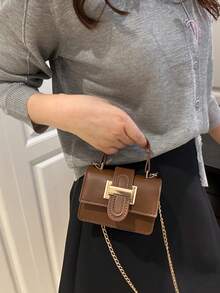 Fresh Casual Chic Chain Shoulder Bag, Small Square Handbag For Young Women - Coffee - View 3