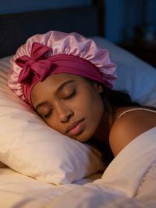 1pc Long Satin Silk Sleep Cap, Long Braid Sleep Hat, Reusable Adjustable Hair Care Cap, Women Sleep Bonnet - A - View 4