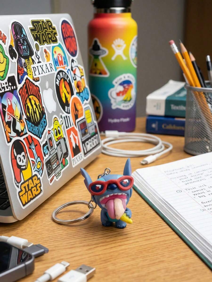 Miniso 1pc Disney Stitch & Angel Keychain, Stitch Drinking Bubble Tea & Eating Ice Cream Keyring, Lilo & Stitch 3D Figurine Backpack Charm, Suitable For Birthday, Valentine's Day, Anniversary, Christmas, Halloween, Party Celebration Gifts - View 1