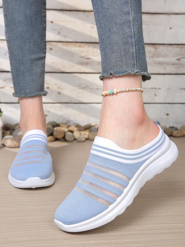 Van Skr 2026 Primavera/Verano Nuevos zapatos tipo mula de punto a rayas, mocasines casuales transpirables y ligeros para mujer