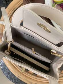 Dedoo Un bolso de mano estilo coreano suave y femenino con un pequeño diseño de candado de amor, una elegante y compacta bolsa de cubo trapezoidal, adecuada para el uso diario, salir, citas, tomar el té por la tarde y una pequeña bolsa cuadrada - Blanco - Ver 6