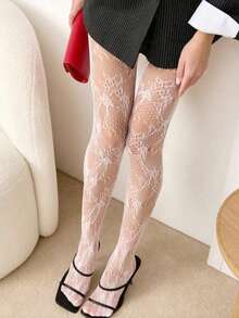 2 Pcs Sexy Fishnet Stockings With Romantic Poem – "Only Existed In Dreams" Love Quote Hosiery For Women Date Night Gift - White - View 7
