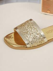 Shiny Sequin Design Fashion Slippers, Suitable For Party, Travel And Children Wear - Gold - View 7