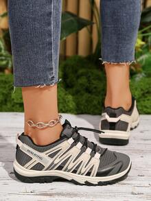 Women's Casual Sneakers, New Versatile Flat Slip-On Shoes, Fashionable Comfortable Lightweight Lace-Up Running Shoes, Breathable Round Toe Trainers - Dark Grey - View 4