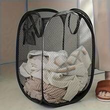 Pop-Up Mesh Laundry Basket, Foldable Fabric Basket With Ergonomic Handle, High Capacity Unlined Storage, Black And Red Options, Laundry Room Accessories, Laundry Basket - View 5