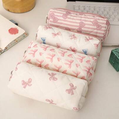 可爱蝴蝶结化妆包，可爱蝴蝶结图案洗漱包，旅行化妆收纳包，拉链包，绗缝化妆包，时尚可折叠通勤化妆包，适合收纳化妆刷，精美化妆包