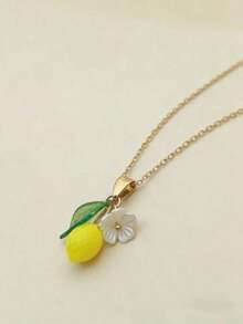 1pc Refreshing & Cute Resin Lemon Flower Pendant Necklace, Sweet Jewelry Gift For Women's Daily Wear - 1個 - 查看 4