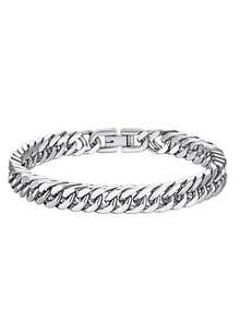 Vòng tay Hip Hop Miami Cuban Link bằng thép không gỉ 8mm, dành cho cả nam và nữ. - Bạc - Xem 2