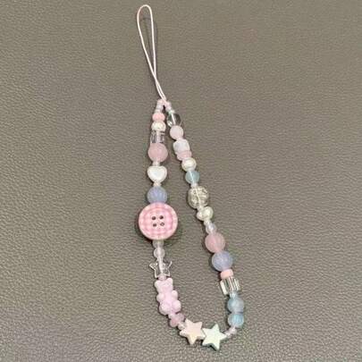 INS粉色手机挂绳链，串珠相机腕带，女童款