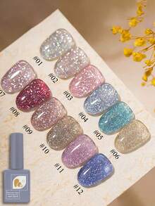 Mec 12ml 日本梦幻钻石闪粉凝胶指甲油，12 色春夏限量透明凝胶，精致全息闪光粉色、蓝色、金色、银色，UV/LED 可卸除，防脱落，沙龙品质，适合可爱、新娘和仙女美甲。 - 彩色 - 查看 20