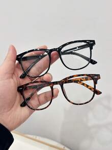 2pcs Women's Casual Retro Square Black Leopard Print Fashion Eyeglasses, Suitable For Daily Wear And Street Photography - Clear - View 8