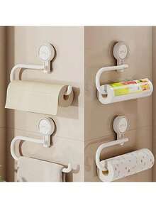 1pc No Drill Kitchen & Bathroom Paper Towel Holder, Toilet Paper Roll Rack, Towel Bar, Plastic Wrap Dispenser, Dishcloth Rack, Suction Cup Wall Mount Organizer, Suitable For Kitchen, Bathroom - View 10