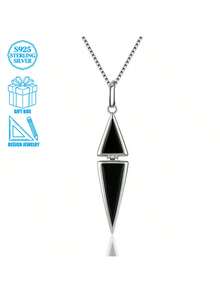 1pc Elegant & Fashionable 925 Silver Resin Triangle Pendant Necklace, Suitable For Women's Daily, Commuting, Also Can Be Given As Holiday Gift - Silver - View 7