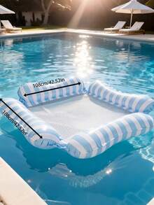 Foldable Inflatable Macaron Shaped Casual Lounger, Summer Water Floating Backrest Bed, Striped Hammock Style Water Leisure Sofa - Multicolor - View 4