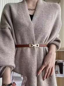 1pc Women's Belt, Double-Buckle PU Leather Waist Belt, Fashion Accessory For Sweaters, Jackets, Coats, Jeans - Brown - View 1