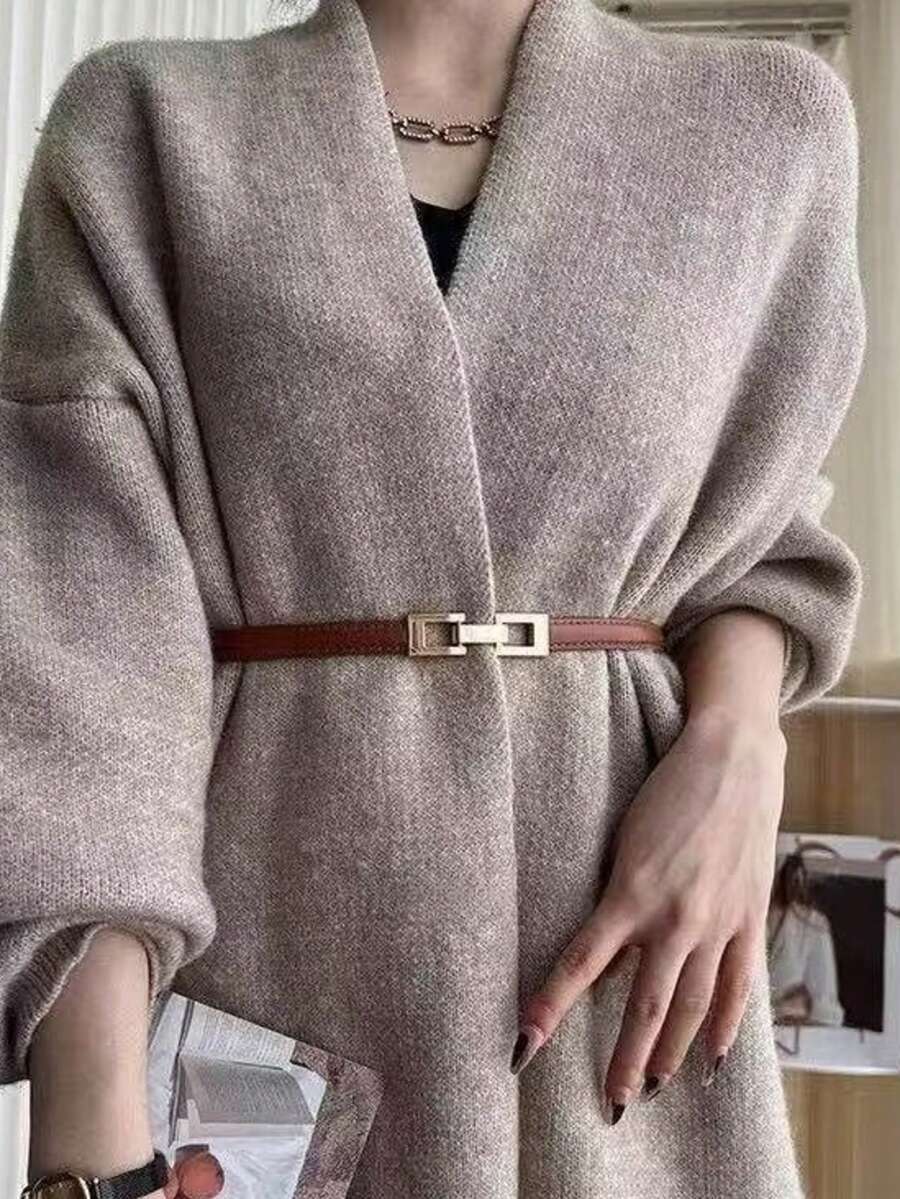 1pc Women's Belt, Double-Buckle PU Leather Waist Belt, Fashion Accessory For Sweaters, Jackets, Coats, Jeans - Brown - View 1