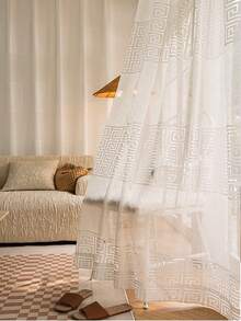 1件中式复古窗帘，半透明禅意客厅书房窗帘 - 白色 - 查看 7