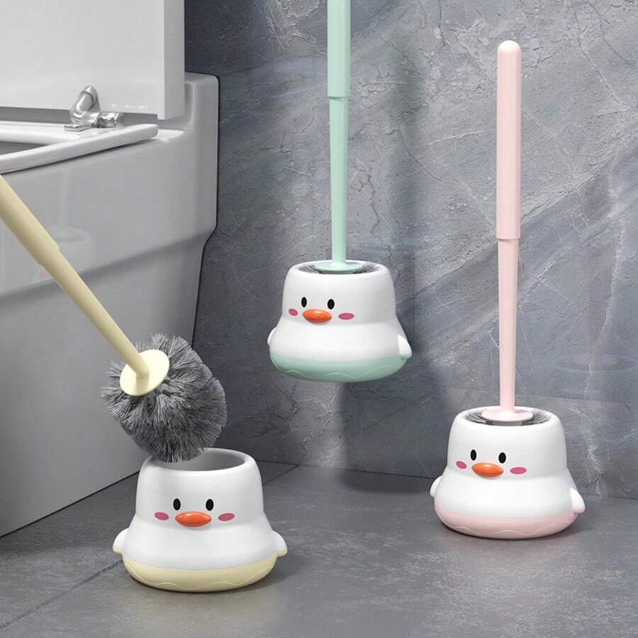 Cute Chicken Plastic Toilet Brush - Household Comprehensive Cleaning Brush, Bathroom Wall-Mounted Toilet Cleaning Set With Brush And Base, No Drilling Required - Cute Style Toilet Brush - View 1