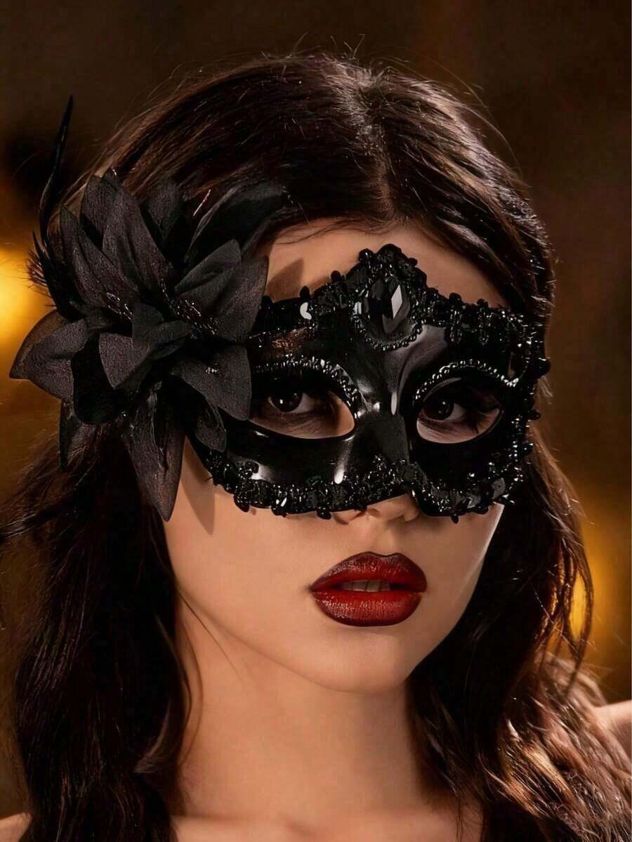 Women's Black Venetian Mask - Floral Lace Masquerade Accessory. No Power Needed For Instant Elegance. Perfect For Carnival Balls And Costume Parties. Exquisite Craftsmanship With Delicate Details. A Timeless Piece That Adds Mystery And Glamour To Any Special Occasion. - Vàng - Xem 1