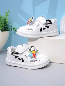 1 Pair Girls' White Panda Windmill Hook-And-Loop Sneakers For Cute Casual Summer Wear - White - View 1