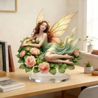 European Elegant Fairy 2D Acrylic Desktop Decor, Suitable For Study, Bedroom, Living Room, Office