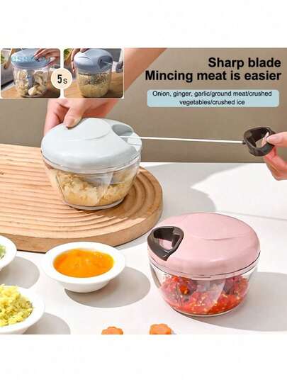 Manual Food Chopper, Ideal For Grinding Spices And Seasonings. This Multipurpose Tool Can Also Be Used As A Garlic Press, Vegetable Slicer, And Meat Mincer.