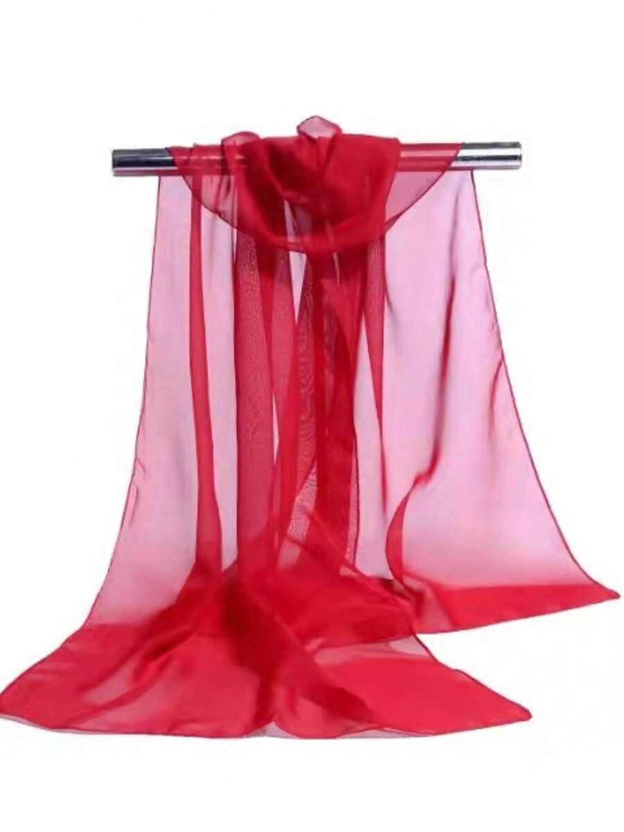 1pc Solid Color Casual Polyester Fiber Scarf, Lightweight Long Scarf For All Seasons - Red - View 1