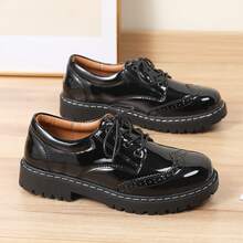 Women Oxford Shoes, Lace Up,Slip Resistant,Brogue Style,Platform Casual Comfort Work Office Dressy Business Shoes For Girls Ladies Women - 鏡面黑 - 查看 3