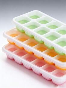 1pc Square Silicone 14-Cavity Ice Cube Tray With Lid, Soft Bottom Ice Cream Mold - Multicolor - View 2