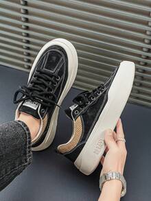 2026新款时尚百搭男士厚底休闲运动鞋，低帮鞋 - 黑色 - 查看 1