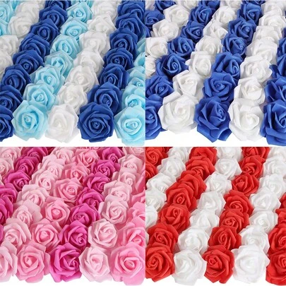 30 bông hoa hồng giả bằng xốp màu ombre trông như thật, có cuống, dùng để tự làm bó hoa cưới màu đỏ, trang trí bàn tiệc cô dâu, cắm hoa trang trí bàn tiệc và trang trí nhà cửa.