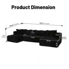 Boneless Couch,Modular U-Shaped Sectional Sofa,130-Inch 4-Seater Chaise Lounge With Reversible Design, Striped Corduroy Fabric In BLACK – Sectional Living Room Or Bedroom Couch, Freely Configurable Layout. - 黑色 + 聚酯纖維 + 聚酯纖維 + 4 座 - 查看 10