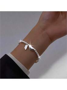 Petite, Luxurious, Sweet, Refreshing, Minimalist, Multifunctional, Elegant, Low-Allergy 925 Silver Women's Bracelet With Round Beads, Suitable For Daily Wear, Banquets, Parties, Vacations, Dates, Holidays, Also Makes A Great Gift - Silver - View 5