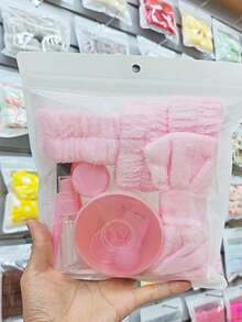 11件套面膜美容工具套装，包括蝴蝶结发带、腕带、面膜碗（女士适用） - 彩色 - 查看 8