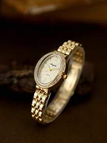 Oval Gold Women's Quartz Watch Fashionable And Exquisite Retro Design Artistic And Antique Daily Matching Gift - Gold - View 2