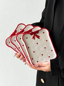 1pc/4pcs Pink Heart & Bow Ceramic Plate, Cute Hand-Painted Heart Ceramic Plate/Snack Dish/Trinket Tray, Korean Ins Style - Multicolor - View 19