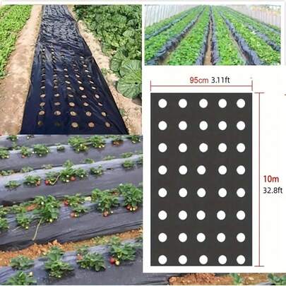 1pc Plastic Film With Planting Holes, Garden Control Barrier Film Mulching Breathable Gardening Farming Landscape Sheeting For Moisture Temperature Maintaining