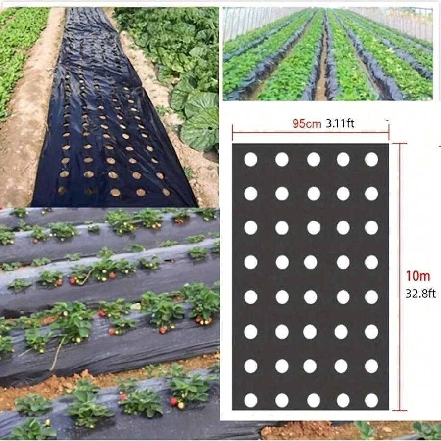 1片带种植孔的塑料薄膜，花园控制屏障膜，透气性好，适用于园艺、农业、景观美化，可保持土壤湿度和温度。 - A - 查看 1