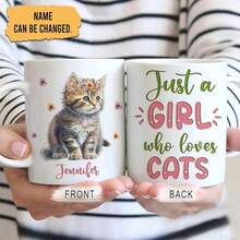 Cốc sứ in tên theo yêu cầu "Just A Cat Lover Girl", in hai mặt, có thể tái sử dụng, dùng được trong lò vi sóng và máy rửa chén, thích hợp làm quà tặng sinh nhật và Ngày của Mẹ cho phụ nữ và các cô gái. - Con sóc - Xem 2